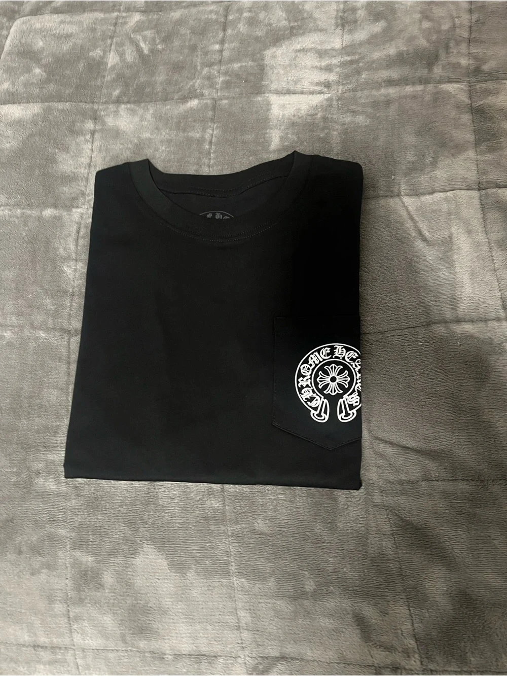 Black Chrome Hearts Long-Sleeve Graphic Pocket Sweater with White Sleeve Prints